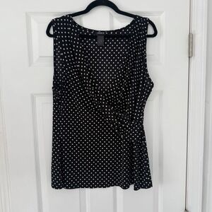TORRID‎ Black White Polka Dot Sleeveless Ruched Faux Wrap Top Plus Size 1X Tank